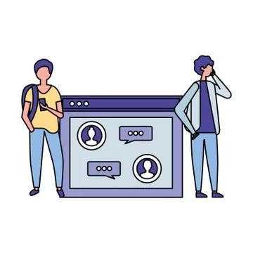 Two men using mobile chatting website イラスト素材