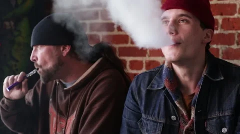 Two Men Vape Smoke E-Cigarettes Stock Footage 46062594