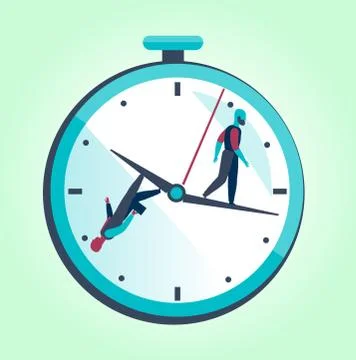 Two men walk around a big clockwork Stock Illustration