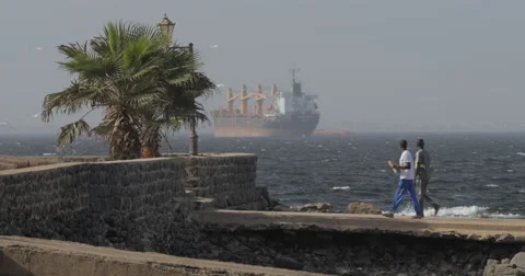 Two men walking at the beach, Goree, Senegal (4K) Video stock 47942863