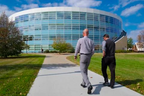 Two Men Walking to Library 스톡 사진