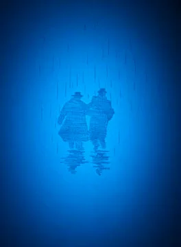 Two men wearing hats in the rain Stock Illustration