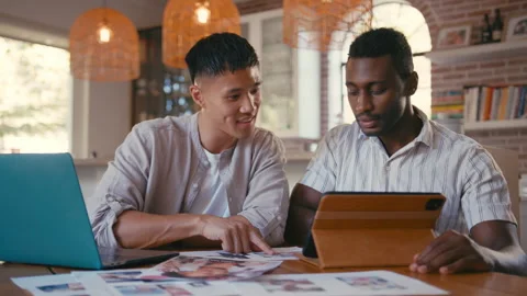 Two Men Work From Home In Design Publishing Or Creative Industry With Digital Vídeos de archivo 272386634