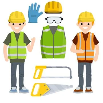 Two Men workers in uniform with helmets. Stock Illustration
