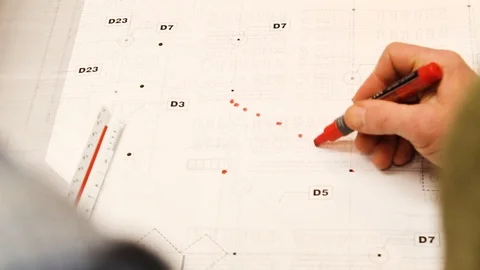 Two men working on construction plan, blueprint, writing and planning Stock Footage 87346559