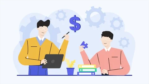 Two men working together to solve the problem business animated illustration Stock Footage 277090723