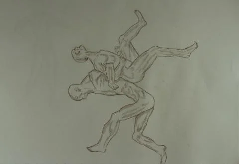 Two men wrestling Stock Illustration