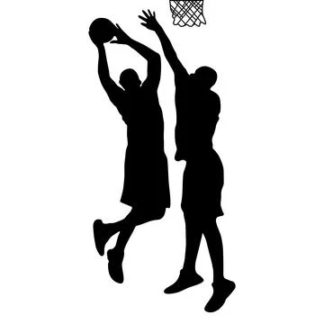Two Mens Basketball player silhouette slam dunk and trying to get the ball Stock Illustration