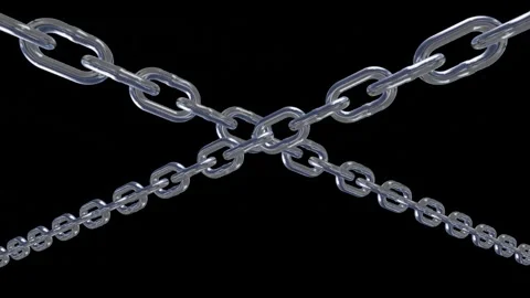 Two Metal Chains Crossing in X Shape Against Black Background Stock Footage 346241237