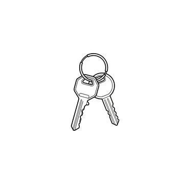 Two metal keys on circular keyring line art illustration vector Stock Illustration