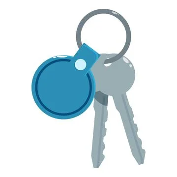 Two metal keys hanging from a blue keychain on white background Stock Illustration