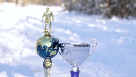 Two metal soccer cups Stock Footage 85062092