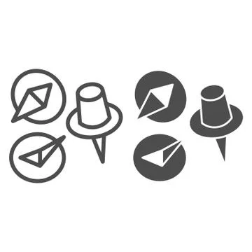 Two metallic clip and map pin line and solid icon. Push markers symbol, outline Stock Illustration