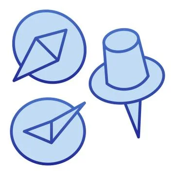 Two metallic clip and map pin color icon. Push markers symbol, gradient style Stock Illustration