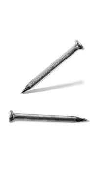 Two metallic iron construction hardware nails isolated on transparent backg.. Stock Photos