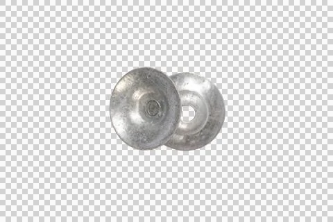 Two metallic washers arranged side by side on a transparent background with.. Stockfoto's