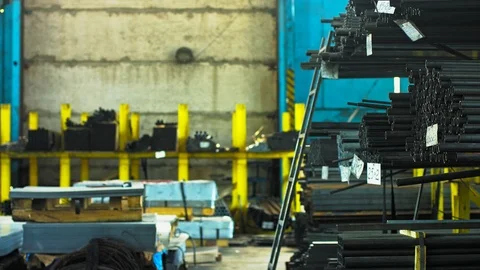 Two metalworkers checking stocks at the factory storage 스톡 동영상 89505758