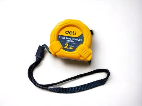 The two meter measuring tape is yellow on a white background Stock Photos