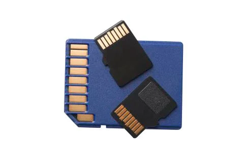 Two Micro SD Cards on Regular Size SD Card Stock Photos