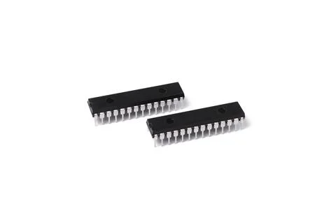 Two microcircuits isolated on white. Stock Photos
