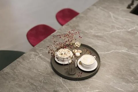 Two milky coffee in the table interior design of a home kitchen Stock Illustration