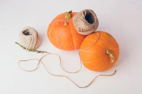 Two mini pumpkins on white background. Stock Photos