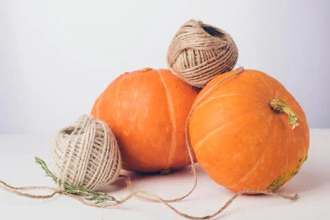 Two mini pumpkins on white background. Stock Photos