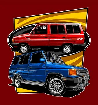 Two mini van on a yellow background Illustrazione stock