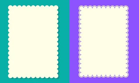 Two Minimal Rectangular Layouts With Wavy Edges On Teal And Purple Background Stock Illustration