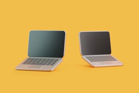 Two minimalist laptops on yellow background Ilustração Stock