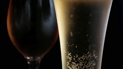 Two misted glass with cold light and dark beer. bubbles. stock footage. Video stock 133728849