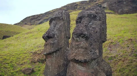 Two moai down the hill on Easter Island Stock Footage 64258792