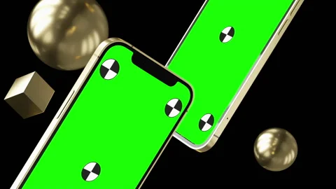 Two Mobiles Presentation. Green Screen at Cell Phone. Layout. Chroma Key. Mockup Stock Footage 152054898