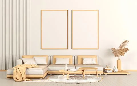 Two mock up poster frames with simple sofa and decorations Illustrazione stock