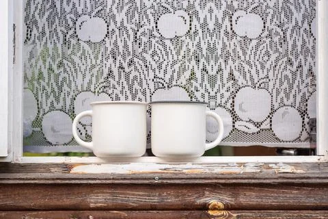 Two Mockup mugs, Set of 2 White double mug mock up Stock Photos