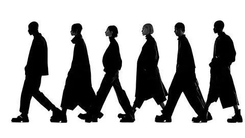 Two Models Walking Side-by-Side Silhouette Set Stock Illustration