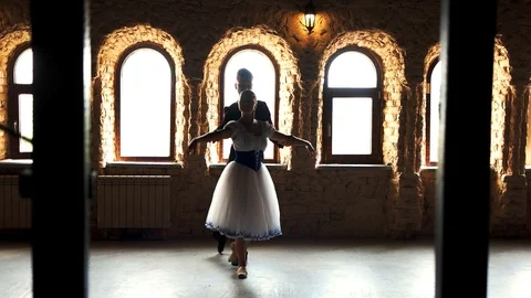 Two modern ballet dancers practicing in studio. Stock Footage 113092683