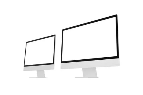 Two modern computer displays with isolated screen for app or web page promoti Stock Photos