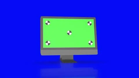 Two Modern computers with green screen, isolated on blue background . 3d render. Stock Illustration