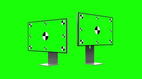 Two modern computers with green screen, isolated on green background. 3d render. Stock Illustration