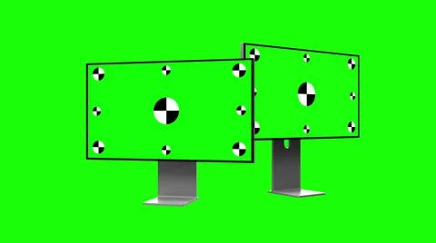 Two modern computers with green screen, isolated on green background. 3d render. Stock Illustration