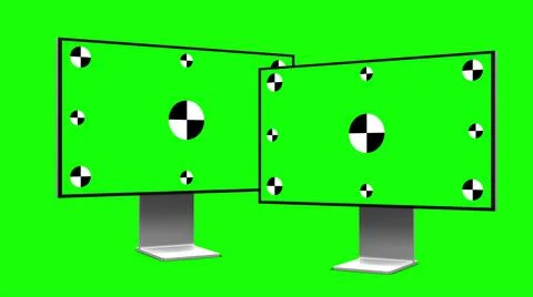 Two modern computers with green screen, isolated on green background. 3d render. Stock Illustration