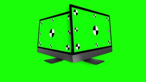 Two modern computers with green screen, isolated on green background. 3d render. Stock Illustration