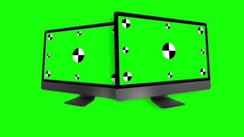 Two modern computers with green screen, isolated on green background. 3d render. Stock Illustration