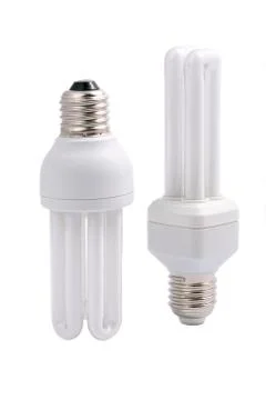 Two modern energy saving light bulbs Stock Photos
