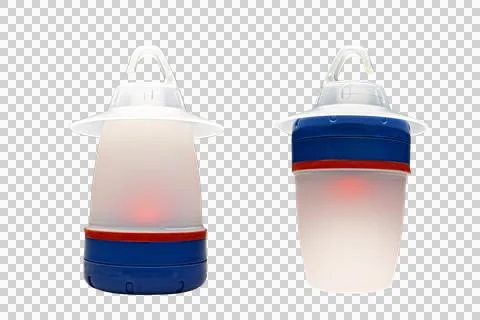 Two Modern plastic camping light with red led illuminated Stock Photos