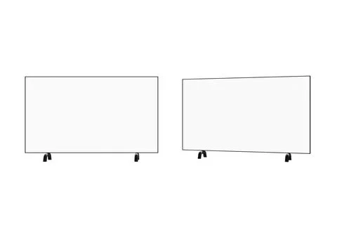 Two modern TVs with white screen on black legs and thin frame, front view, .. Stock Illustration