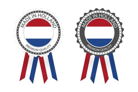 Two modern vector Made in Holland labels isolated on white background Stock Illustration