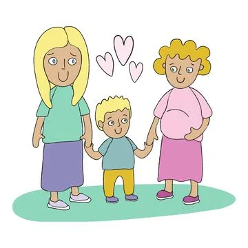 Two moms and son Stock Illustration