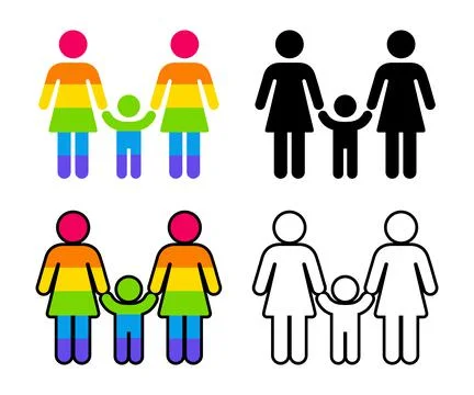 Two moms with child icon Stock Illustration